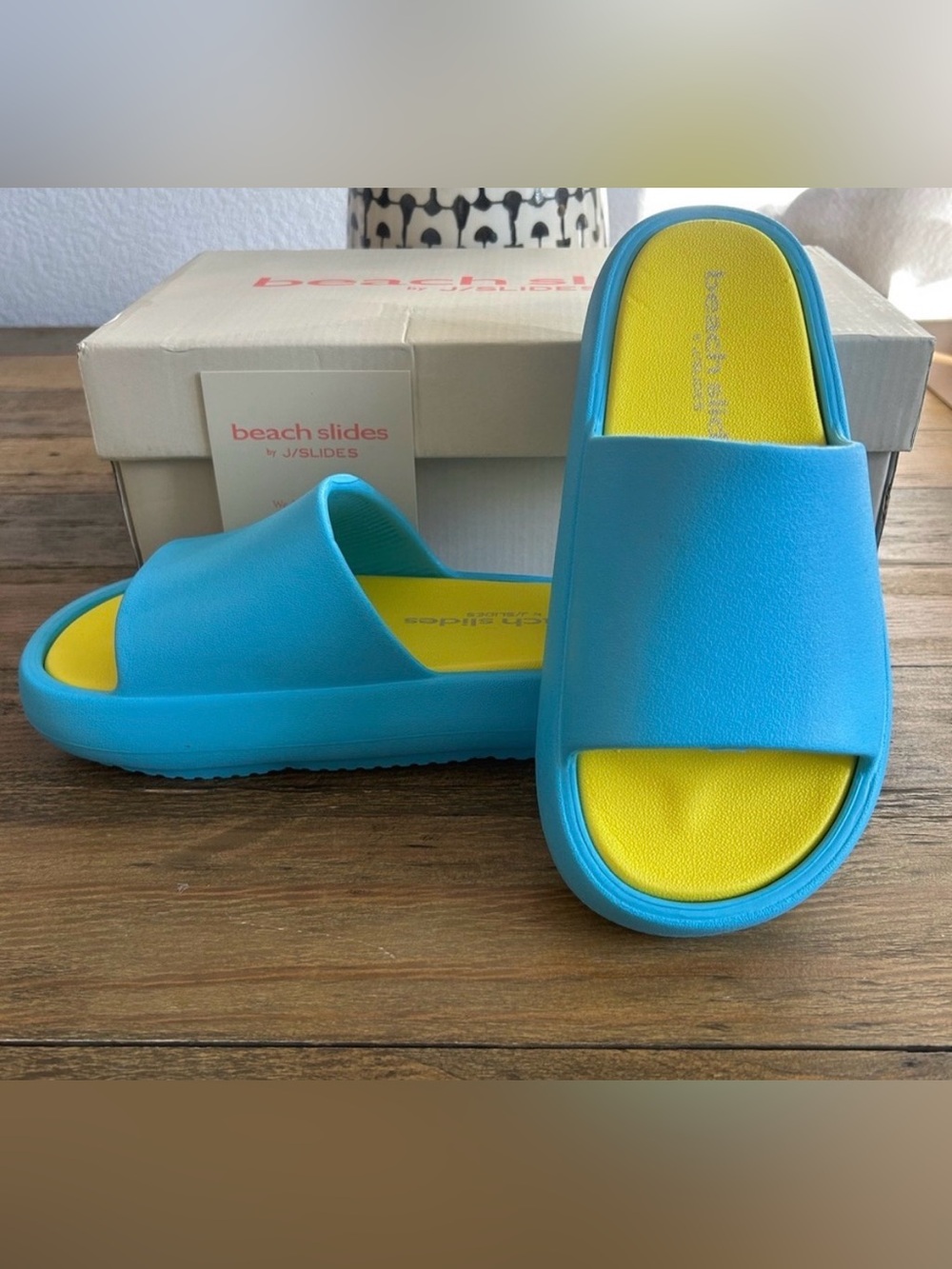 JSLIDES, SQUISH Foam soft as clouds Turquoise/Yellow Slides Sandals